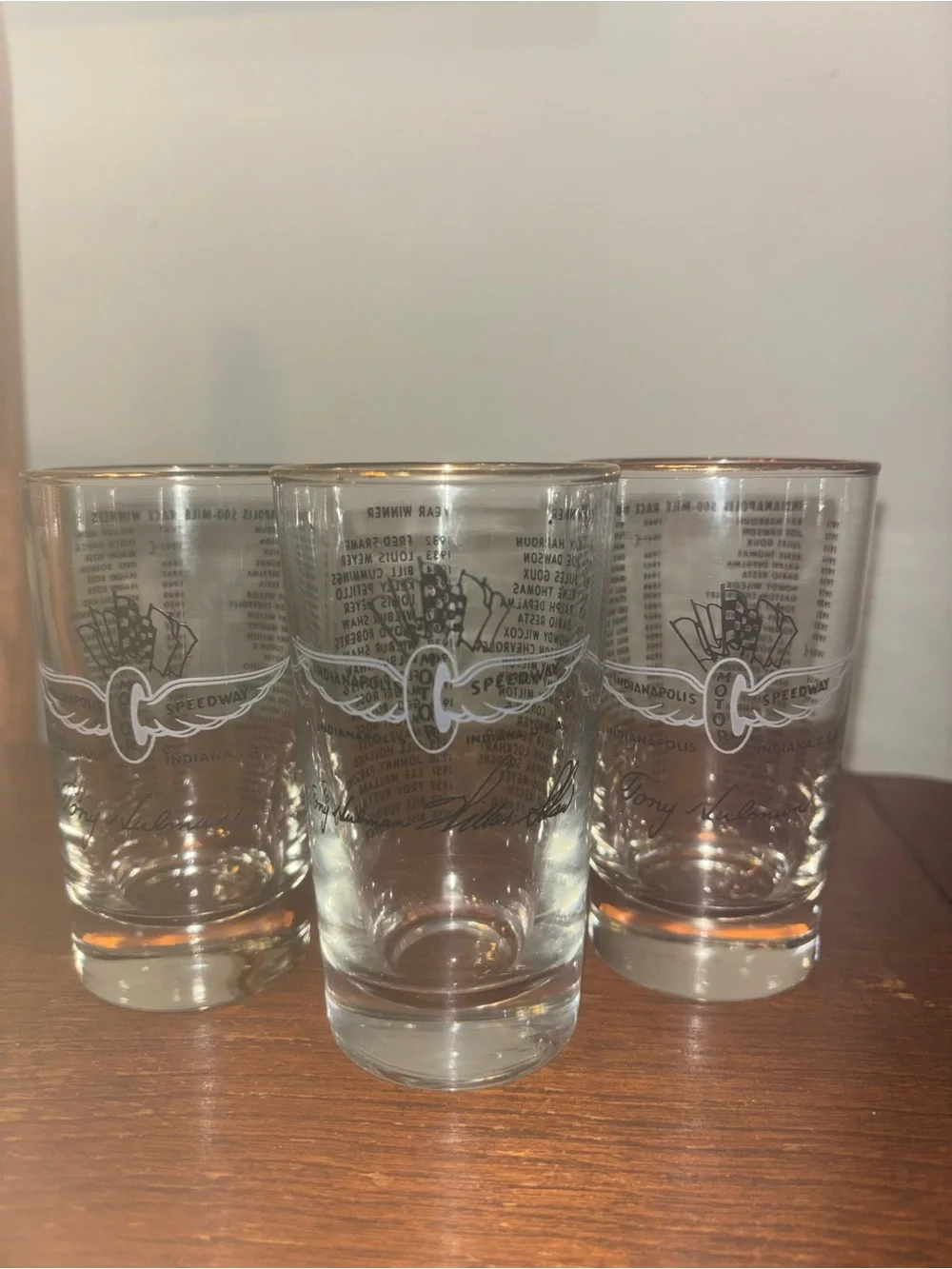 Vintage Tony Hulman Indianapolis Motor Speedway Glasses - Set of 3